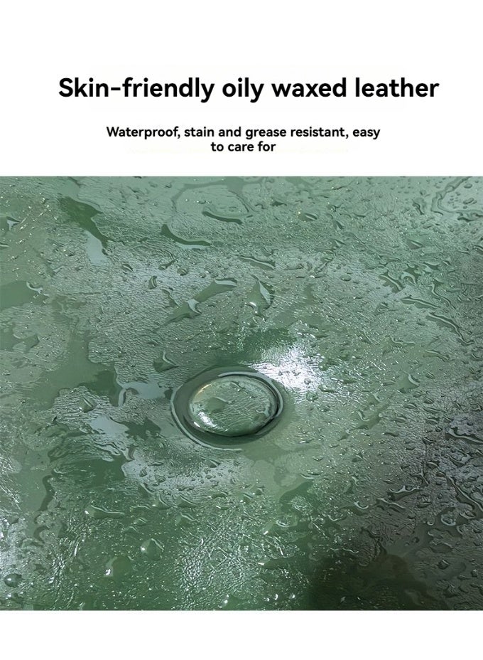 WALALLA 1 pcs Oil wax Leather Ottoman Footrest for Couch Flower Shape Foot Stool Ottoman Small Step Stool for Bedroom Stackable Ottomans with Wood Legs for Living Room Entryway(Green) 30cm×30cm×25cm - Image 4