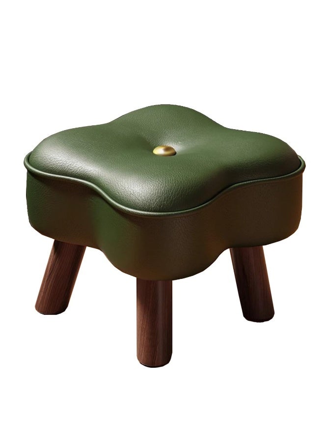 WALALLA 1 pcs Oil wax Leather Ottoman Footrest for Couch Flower Shape Foot Stool Ottoman Small Step Stool for Bedroom Stackable Ottomans with Wood Legs for Living Room Entryway(Green) 30cm×30cm×25cm - Image 5