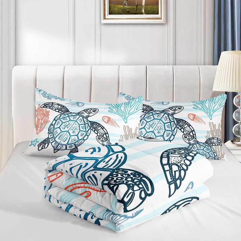 HOSIMA Sea Turtle Comforter Set,Coastal Beach Themed Bedroom Comforter Set Queen Size for Kids Teen Girls Boys Room Decor,Turtle Twin Bed in a Bag for Girls with 2 Pillowcases. - Image 5