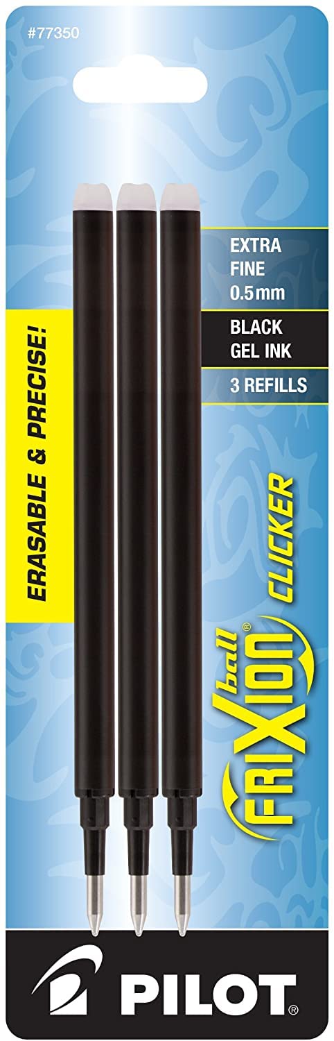 Pilot, FriXion Ball Gel Ink Refills for Erasable Pens, Extra Fine Point 0.5 mm, Pack of 3, Black - Image 1