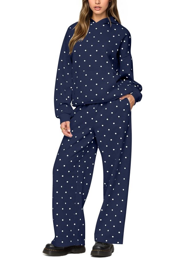 HOCANDY Polka Dot Hoodie and Sweatpants Set for Women, Navy, XL - Image 1