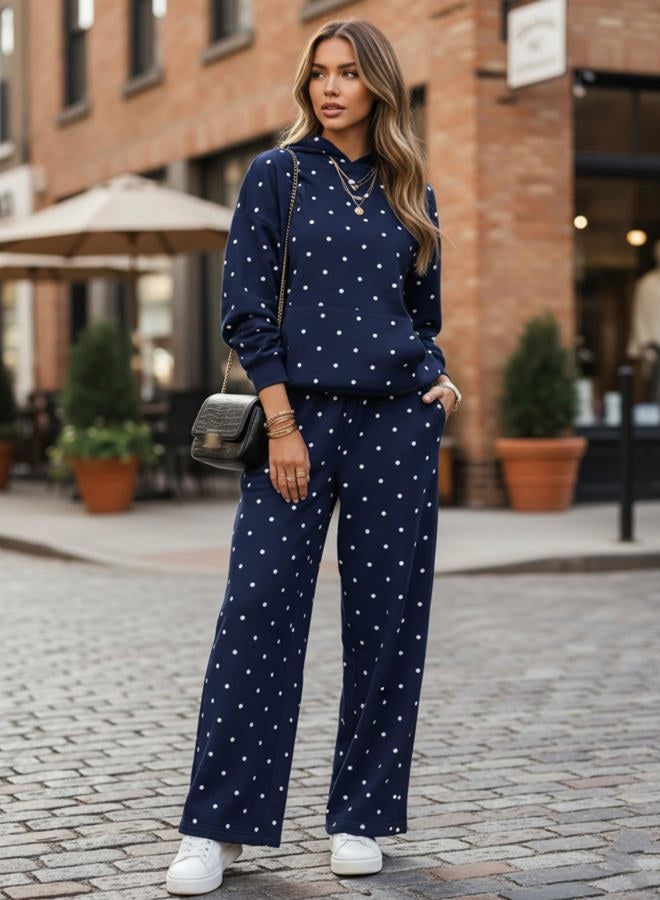 HOCANDY Polka Dot Hoodie and Sweatpants Set for Women, Navy, XL - Image 2