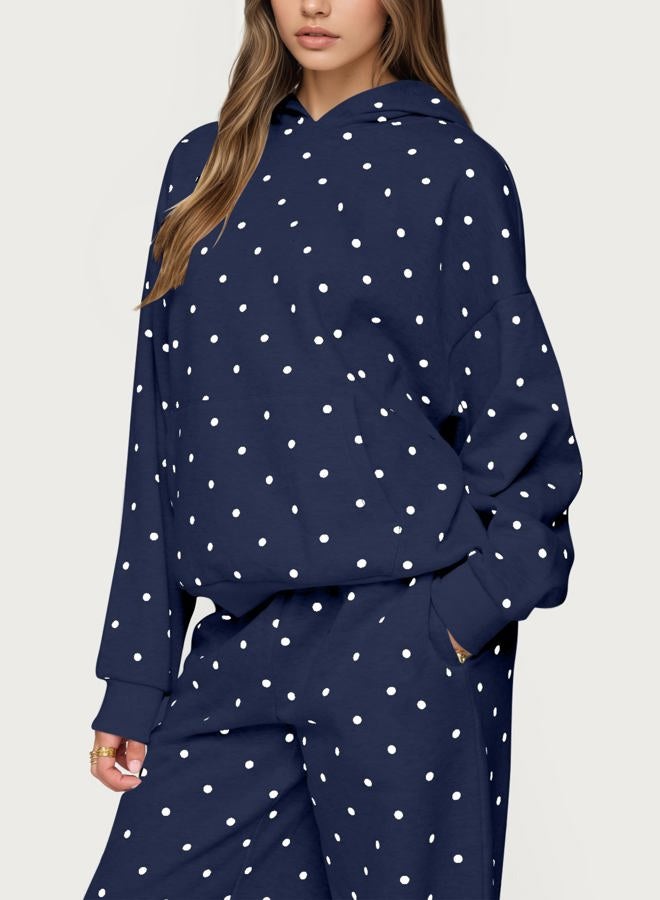 HOCANDY Polka Dot Hoodie and Sweatpants Set for Women, Navy, XL - Image 5
