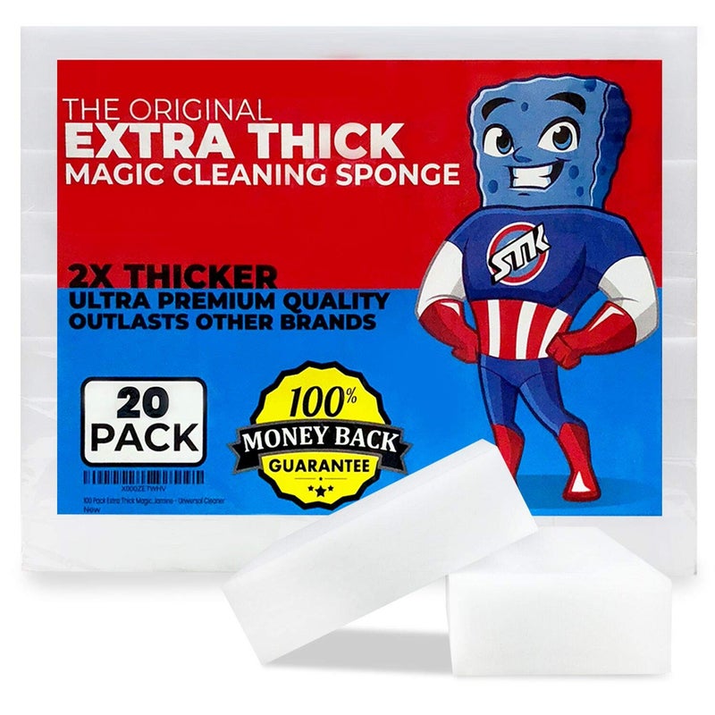 STK 20 Pack Extra Thick Magic Cleaning Pads  Eraser Sponge for All Surfaces  KitchenBathroomFurnitureLeatherCarSteel  Just Add Water to Erase All Dirt  Melamine  Universal Cleaner