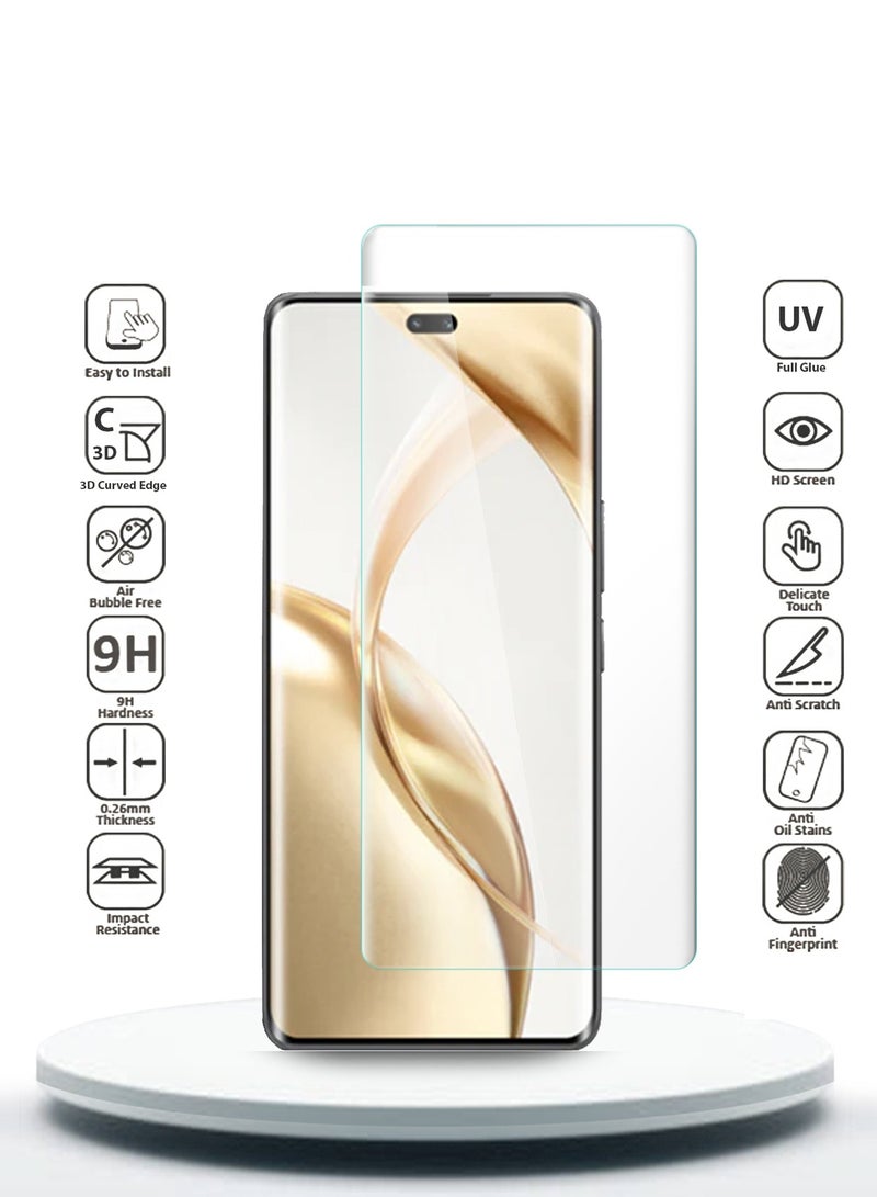 Wtech Honor 200 Pro 5G 2024 Premium Curved Edges UV Full Glue Full Cover Tempered Glass Screen Protector (MSGUCN) - Clear - Image 2