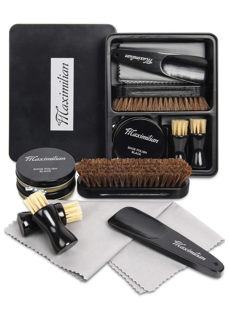 Maximilian - Shoe Polish Care Kit Leather Conditioner and Cleaner for Cleaning and Shining Leather Shoes Boots, Including Black and Neutral Polish Wax Cleaning Cloth Buffing Brush and Shoe Horn - Image 1