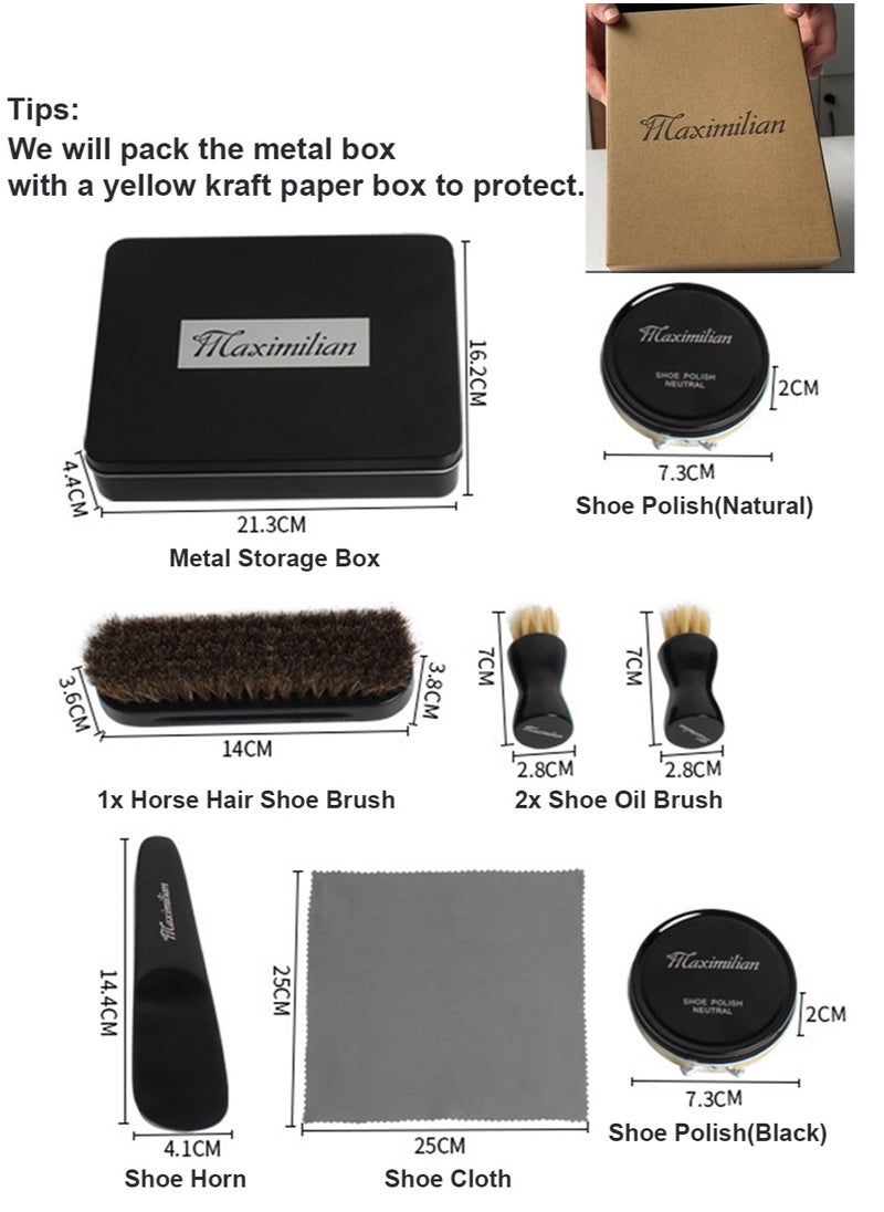 Maximilian - Shoe Polish Care Kit Leather Conditioner and Cleaner for Cleaning and Shining Leather Shoes Boots, Including Black and Neutral Polish Wax Cleaning Cloth Buffing Brush and Shoe Horn - Image 1