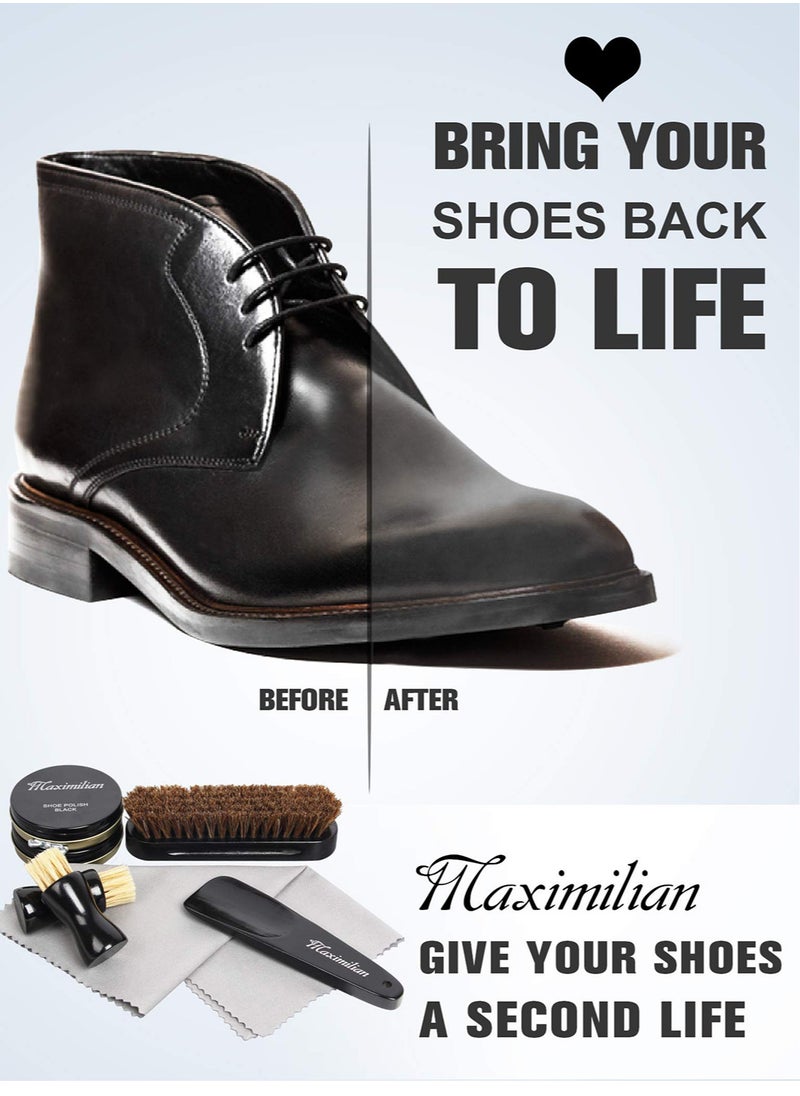 Maximilian - Shoe Polish Care Kit Leather Conditioner and Cleaner for Cleaning and Shining Leather Shoes Boots, Including Black and Neutral Polish Wax Cleaning Cloth Buffing Brush and Shoe Horn - Image 1
