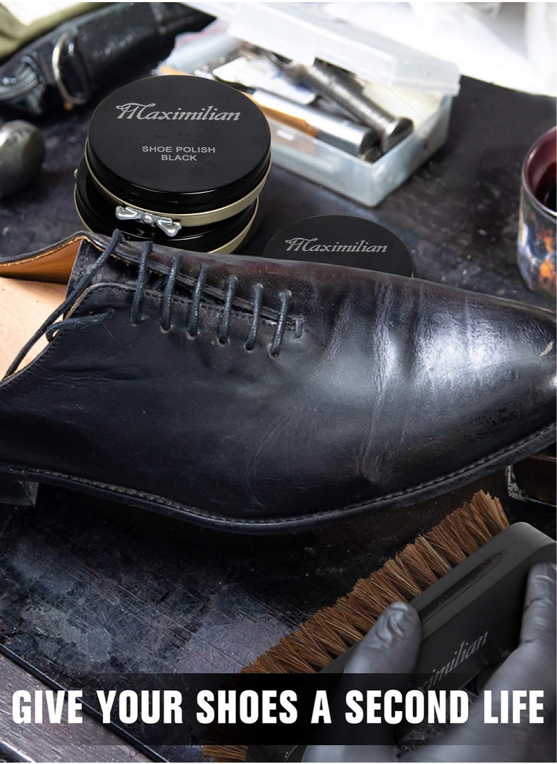 Maximilian - Shoe Polish Care Kit Leather Conditioner and Cleaner for Cleaning and Shining Leather Shoes Boots, Including Black and Neutral Polish Wax Cleaning Cloth Buffing Brush and Shoe Horn - Image 1
