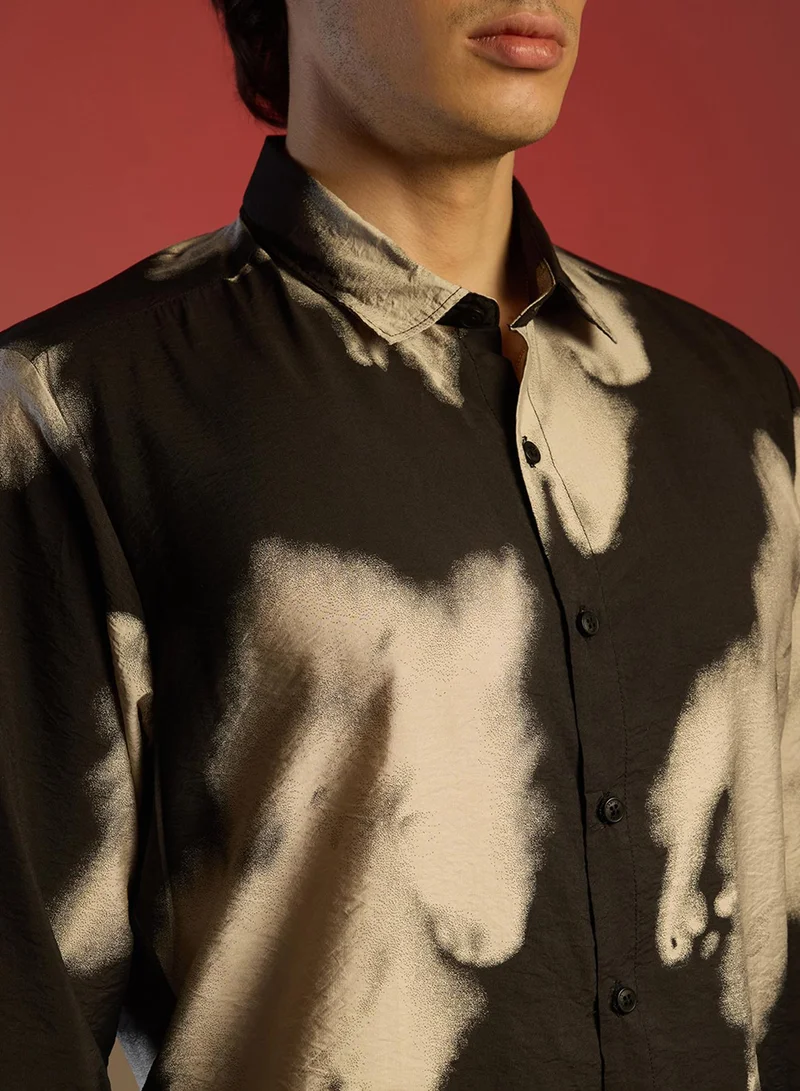 Campus Sutra Men's Midnight Black & Ivory White Contrast Dab Shirt