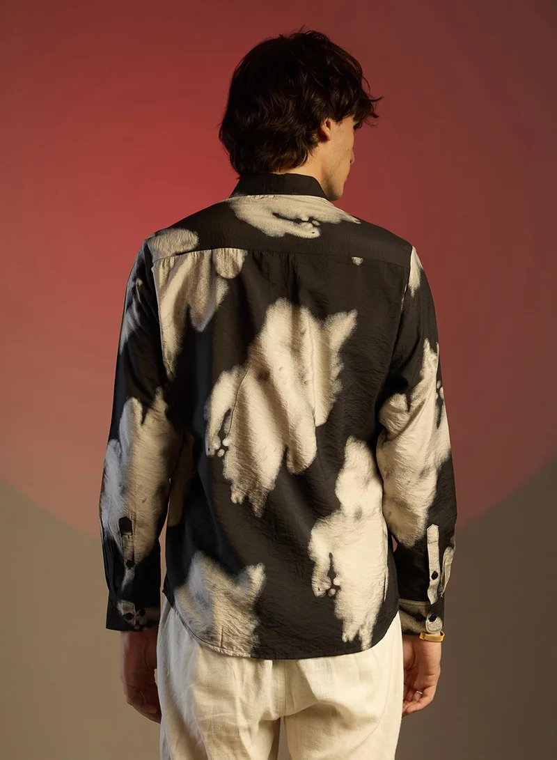 Campus Sutra Men's Midnight Black & Ivory White Contrast Dab Shirt