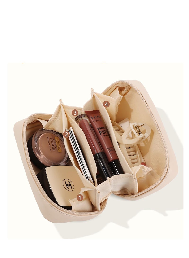 Stylish Waterproof PU Leather Travel Makeup Bag for Women, Large Capacity Portable Cosmetic Organizer with Flat Design - Image 3