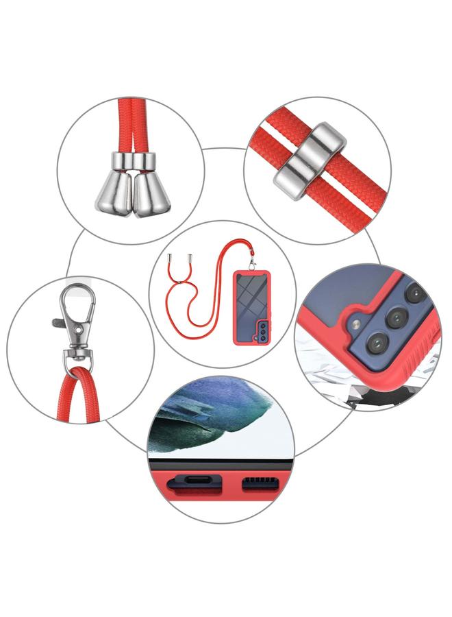 اس-توب جراب لهاتف Samsung Galaxy S21 FE من سلسلة Starry Sky بلون سادة مقاوم للصدمات من البولي كربونات + جراب واقٍ من مادة TPU مع حزام للرقبة - Image 4