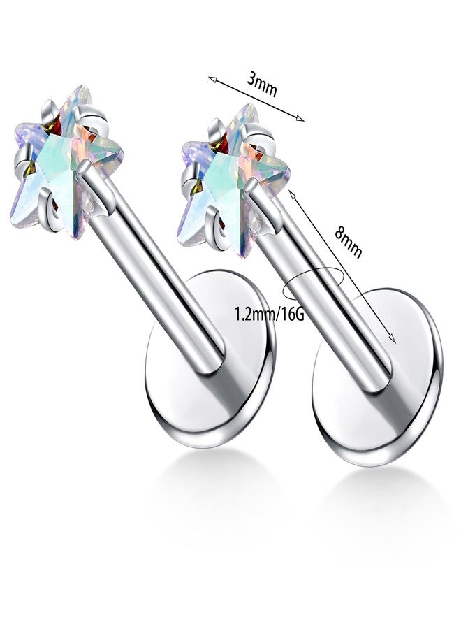 BelezaDosas G23 Titanium Labret Studs Threadless 16G Lip Rook Lobe Tragus Helix Cartilage Push Back Earring Piercing Jewelry (1pair Star AB) - Image 2