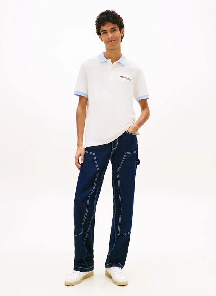 Tommy Jeans Ancient White Regular Fit Embroidery Pique Polo Shirt for Men | Best Price UAE