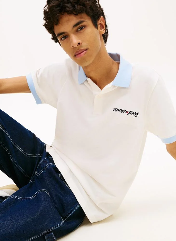 Tommy Jeans Ancient White Regular Fit Embroidery Pique Polo Shirt for Men | Best Price UAE