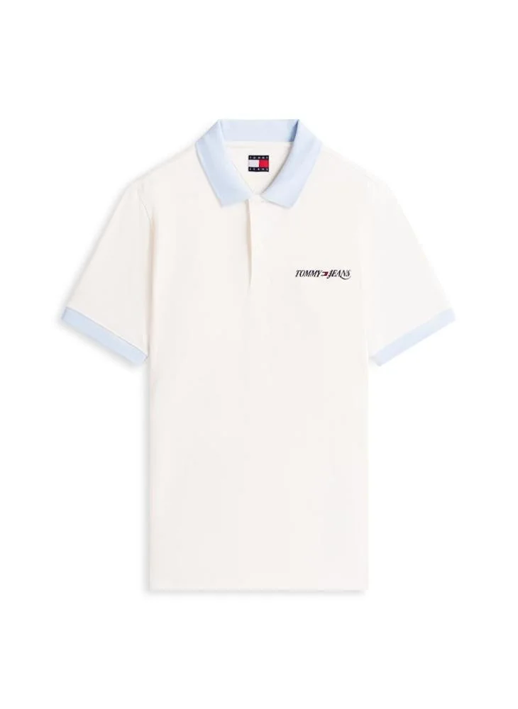Tommy Jeans Ancient White Regular Fit Embroidery Pique Polo Shirt for Men | Best Price UAE