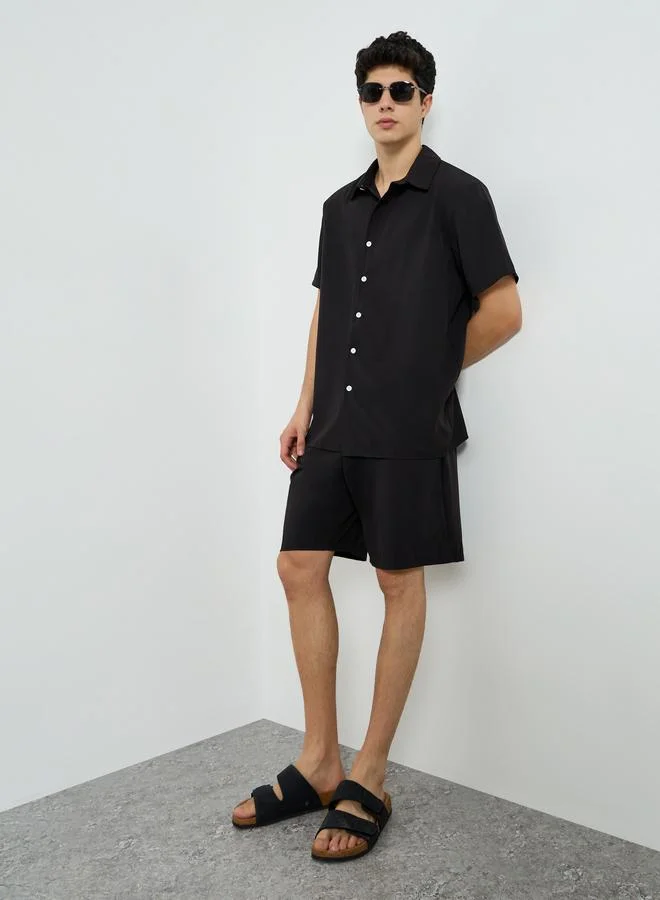 Styli Men Black Shirt and Shorts Co-Ords
