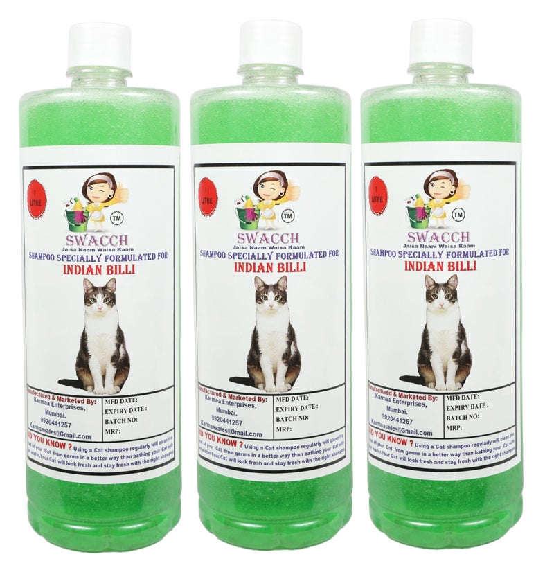 SWACCH Shampoo Specially FORMULATED for Indian Billi (1 Litre) (Pack of 3) NEEM ALOVERA - Image 2