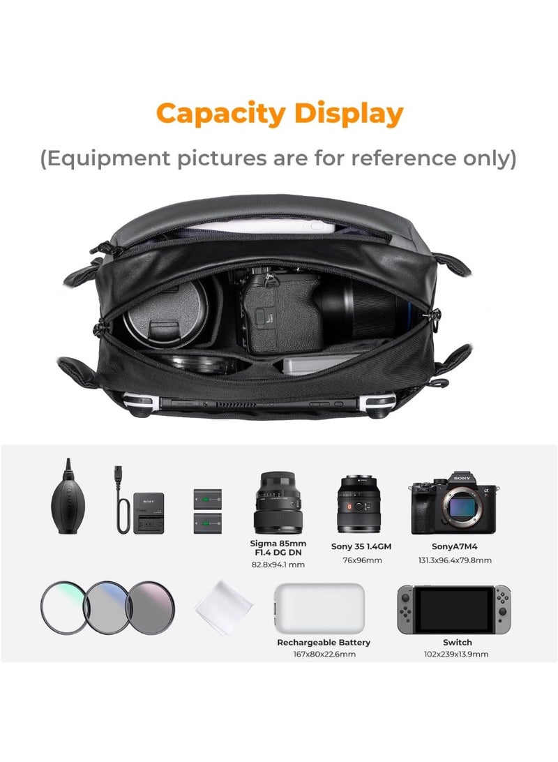 K&F Concept حقيبة كتف 2 في 1 سعة 10 لتر حقيبة يومية وحقيبة كاميرا متعددة الوظائف حقيبة ظهر DSLR سوداء محمولة - Image 3