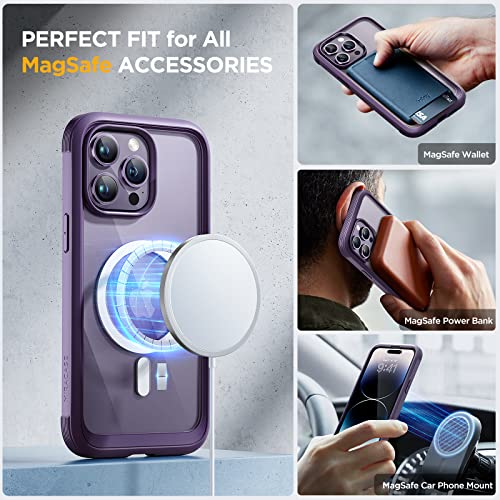 Miracase Magnetic for iPhone 14 Pro Max Case 6.7 inch, (Compatible with MagSafe) Upgrade Full-Body Clear Phone Bumper Case with Built-in 9H Tempered Glass Screen Protector, Magnetic Purple - Image 3
