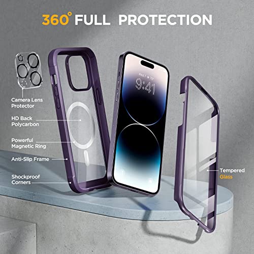Miracase Magnetic for iPhone 14 Pro Max Case 6.7 inch, (Compatible with MagSafe) Upgrade Full-Body Clear Phone Bumper Case with Built-in 9H Tempered Glass Screen Protector, Magnetic Purple - Image 2