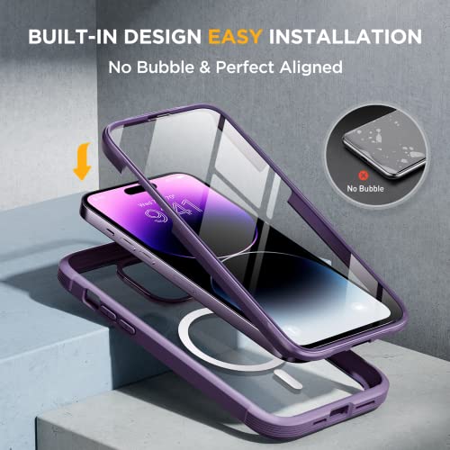 Miracase Magnetic for iPhone 14 Pro Max Case 6.7 inch, (Compatible with MagSafe) Upgrade Full-Body Clear Phone Bumper Case with Built-in 9H Tempered Glass Screen Protector, Magnetic Purple - Image 4