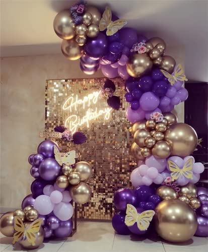 DCJHFJ Purple Balloon Garland Kit Dark And Gold Arch Lavender Light Decoration For Baby Girl Princess Party Birthday - Image 1