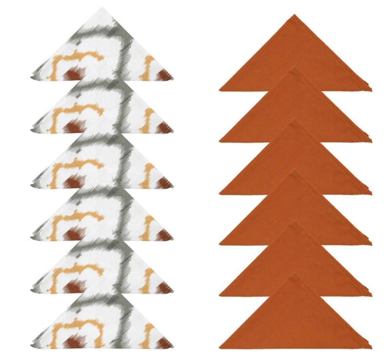 Dekor World 3 Ikat Printed Peach Table Runner with 6 Pcs Place Mat and Napkin (33x180cm/33x47cm/45x45cm) (Pack of 19 Pcs)-6 Seater Dinning & Center Table - Image 4