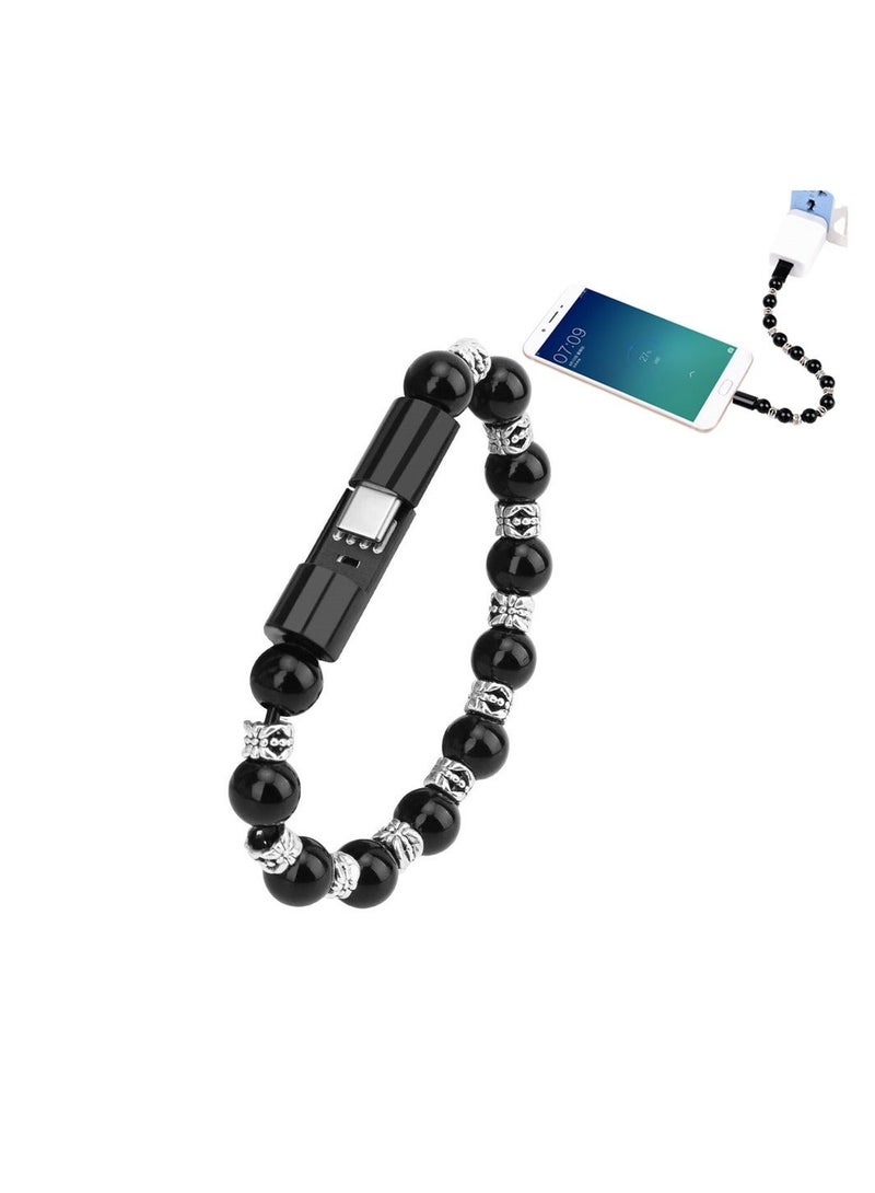 كابتن تيك USB Charging Cable Bracelet Black Durable Charging Bracelets Cable Charger Cord Fashion Prayer Beads Wrist Line - Image 1