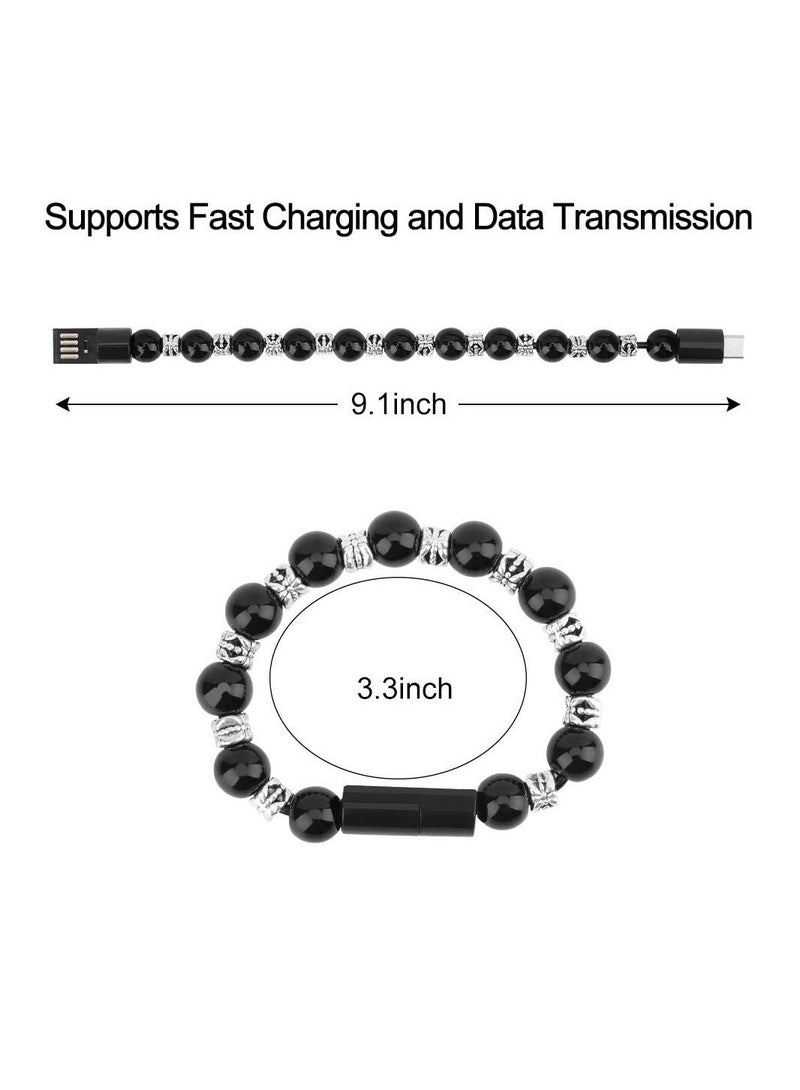 كابتن تيك USB Charging Cable Bracelet Black Durable Charging Bracelets Cable Charger Cord Fashion Prayer Beads Wrist Line - Image 5