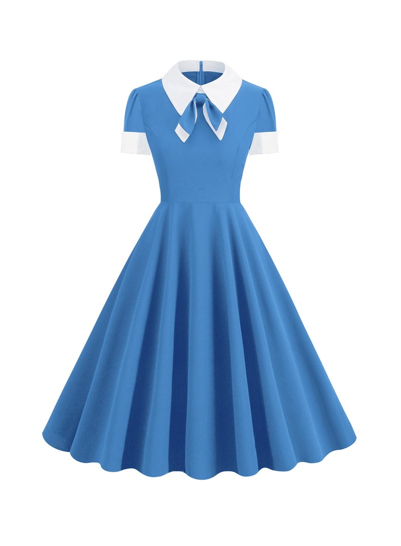 Shougu Shirt Collar Bow Retro Big Swing Dress  - Image 1