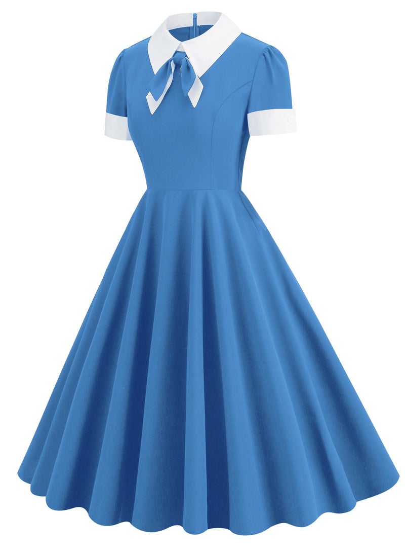 Shougu Shirt Collar Bow Retro Big Swing Dress  - Image 2