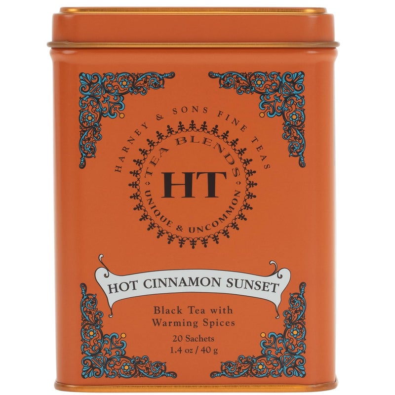 Harney & Sons Caffeinated Hot Cinnamon Sunset Black Tea with Orange and Cloves Tin 20 Sachets (Pack of 1) - Image 1