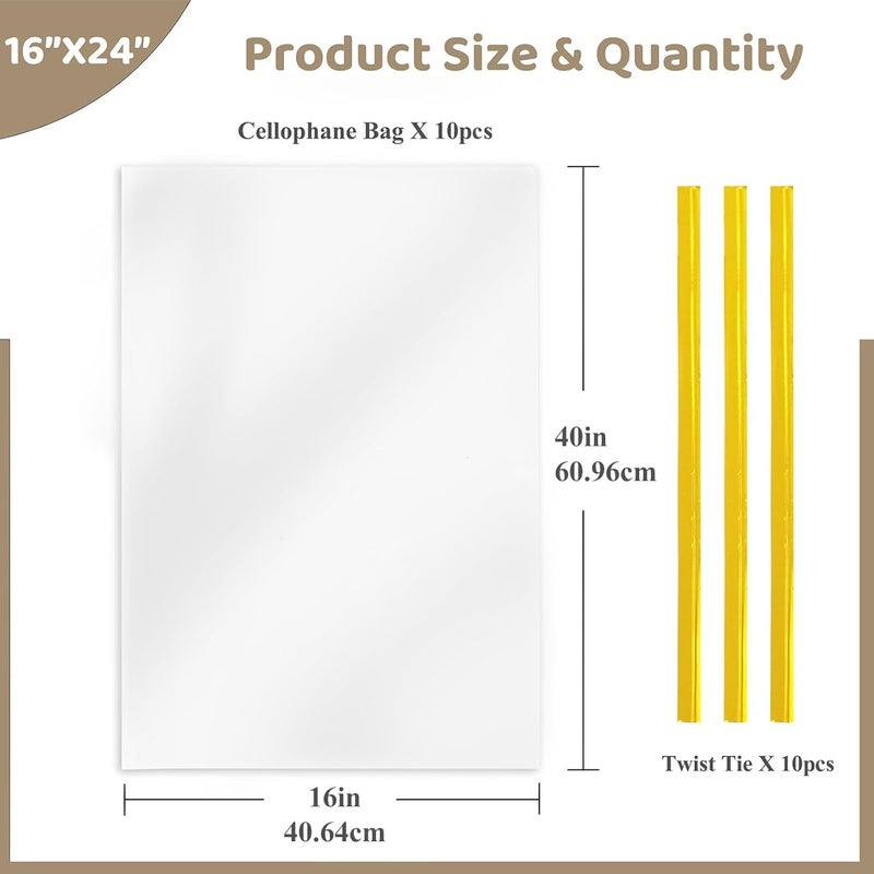 WIKDAY Clear Gift Bags - 10 PCS 16x24 Inches Cellophane Wrap for Gift Baskets - Image 3