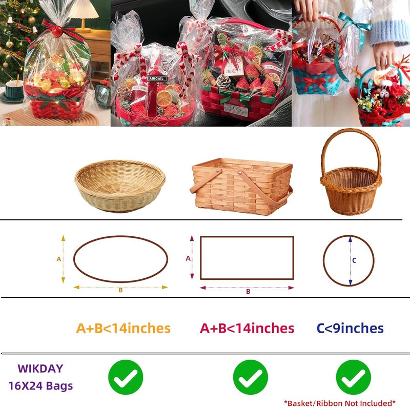 WIKDAY Clear Gift Bags - 10 PCS 16x24 Inches Cellophane Wrap for Gift Baskets - Image 2