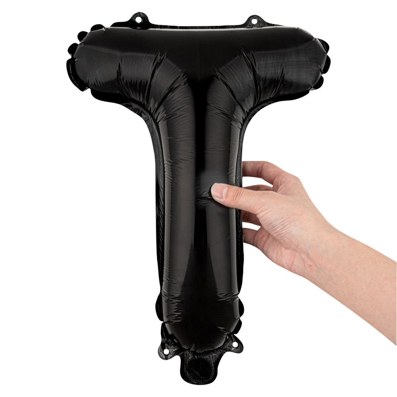 Restaurantware بالون حروف بالونيفاي 16 بوصة، بالون حفلة حرف - حرف T، بالون ميرا الأسود ذاتي الإغلاق، حلقة تعليق، زينة لعيد الميلاد، الزفاف، أو التخرج - Image 2