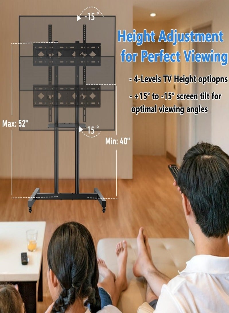 Vizo Hise Mobile TV Stand, TV Cart with Wheels for 32-65 inch TV, Hight Adjustable,15° Adjustable Viewing Angle, Portable TV Stand with Shelf, Max 40 kg, Vesa max 600×400  - Image 2