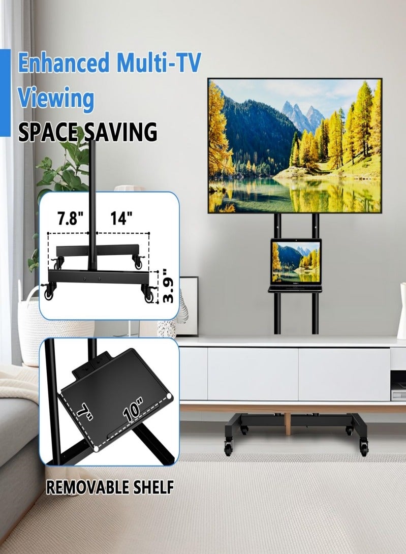 Vizo Hise Mobile TV Stand, TV Cart with Wheels for 32-65 inch TV, Hight Adjustable,15° Adjustable Viewing Angle, Portable TV Stand with Shelf, Max 40 kg, Vesa max 600×400  - Image 3