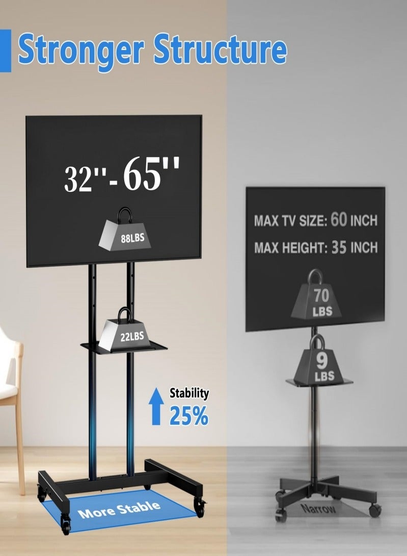 Vizo Hise Mobile TV Stand, TV Cart with Wheels for 32-65 inch TV, Hight Adjustable,15° Adjustable Viewing Angle, Portable TV Stand with Shelf, Max 40 kg, Vesa max 600×400  - Image 5