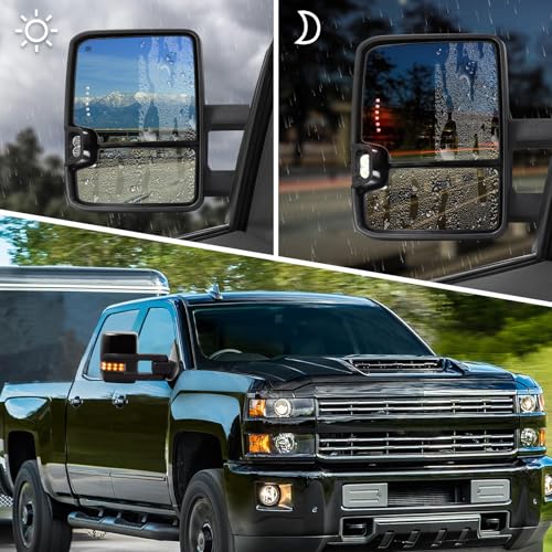 Sanooer Towing Mirror for Silverado Sierra - Compatible with 2014-2018 Chevy Silverado GMC Sierra 1500 2500 HD 3500 HD with Power Adjusted Heated Glass Running Turn Signal Lights Light (Painted Black 8555） - Image 5