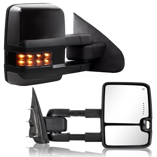 Sanooer Towing Mirror for Silverado Sierra - Compatible with 2014-2018 Chevy Silverado GMC Sierra 1500 2500 HD 3500 HD with Power Adjusted Heated Glass Running Turn Signal Lights Light (Painted Black 8555） - Image 1