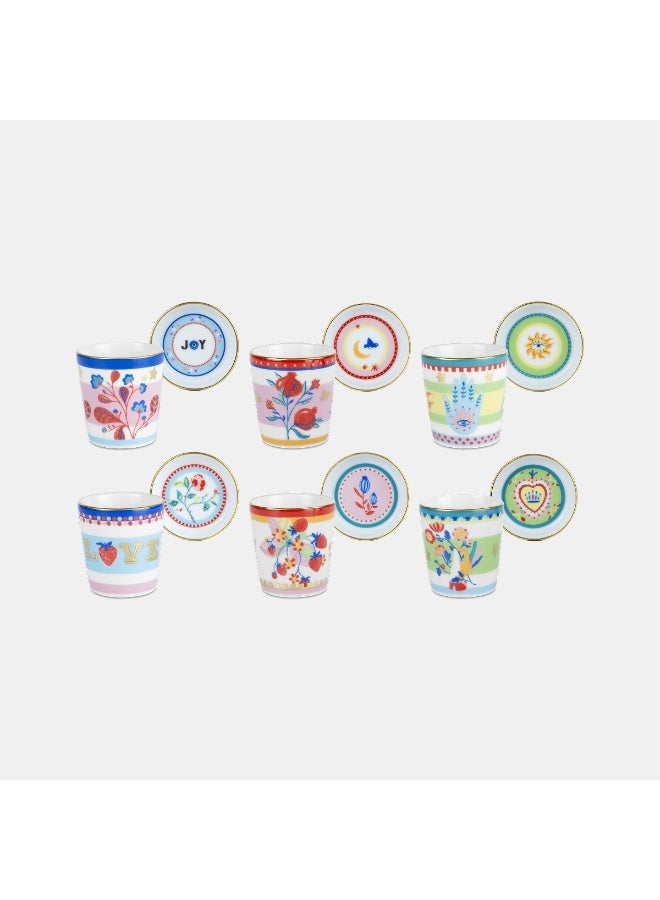 Baci milano Set of 6 Porcelain Espresso Cups with Lids and Saucers – Mamma Mia Collection, Coffee Cups, Elegant Tableware, Home, Gift, Italian Design by Baci Milano - Image 1