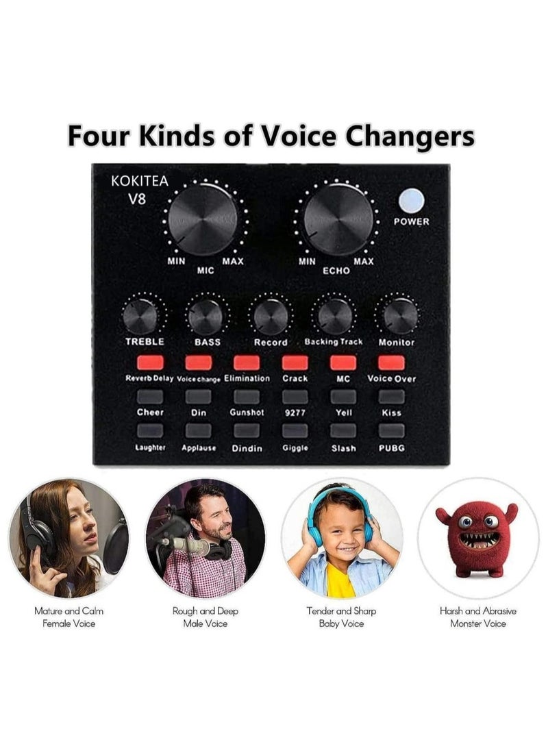 V8 V8 Live Sound Audio Mixer USB External Sound Card Headset Microphone For Double Cell Phone Live Computer And PC Live Recording  - Image 2