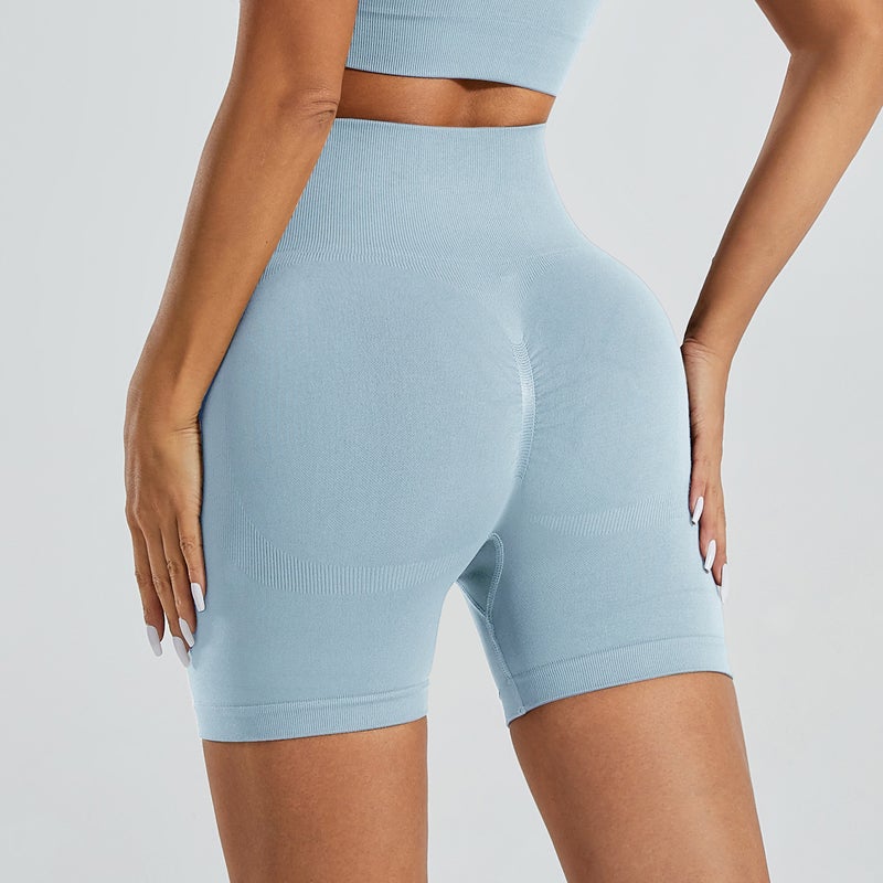 Generic High Waist Butt Lift Quick-Dry Yoga Shorts Gray Blue