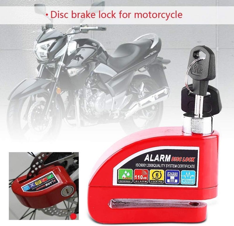 woobles Disc Brake Lock, Anti-theft Motorcycle Motorbike Alarm Disc Lock Waterproof Motorcycle Wheel Lock With110dB Alarm Sound for Motorcycles Scooterand Bicycle(Red) - Image 2