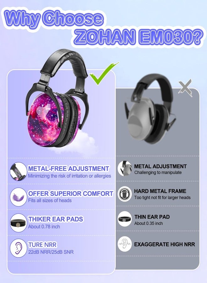 ZOHAN Kids Ear Protection 2 Pack, Hearing Protection Safety Ear Muffs for Children Have Sensory Issues, Adjustable Noise Reduction Earmuffs for Concerts, Fireworks(Nebula&Rap) - Image 3