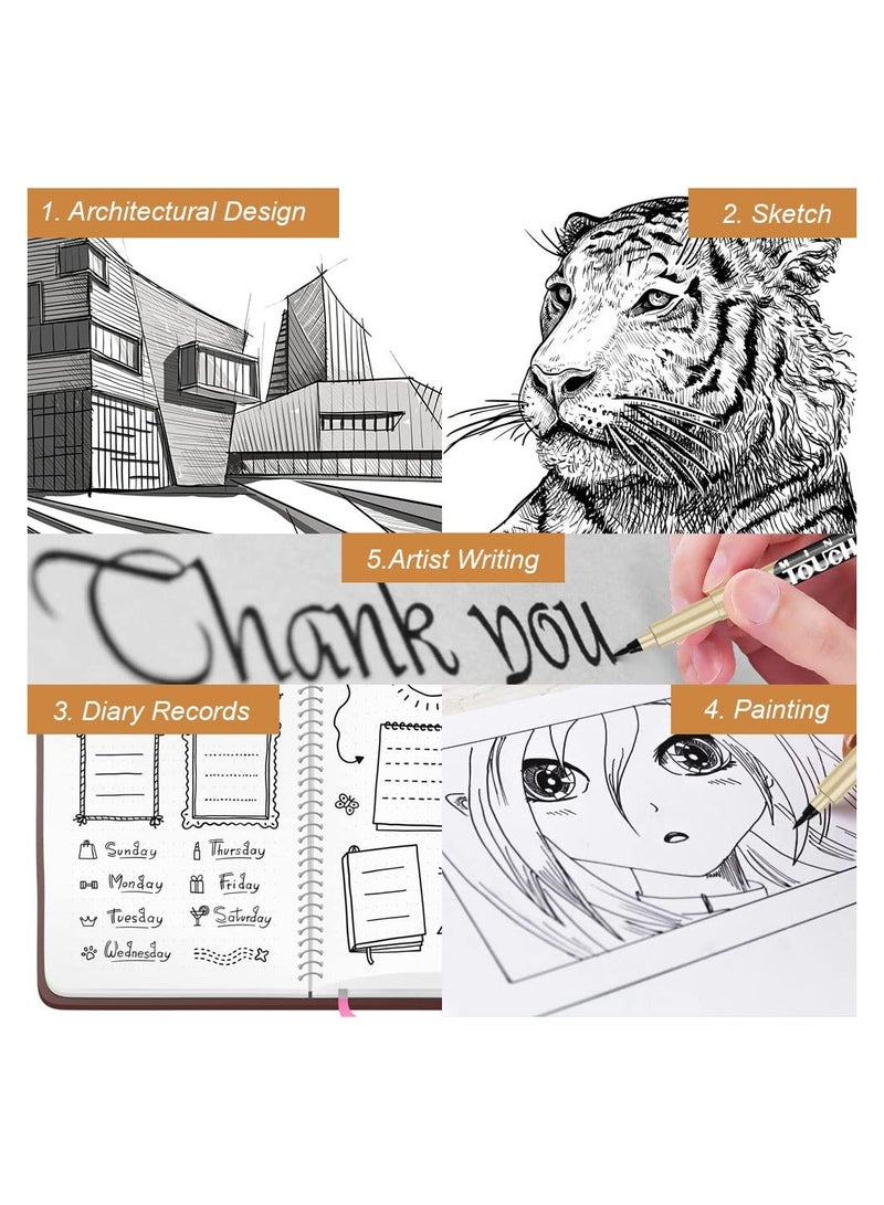 SYOSI Calligraphy Pens, Micro-Pen Fineliner Ink Pens for Writing, Fine Point Drawing Pens Waterproof Archival Ink Multiliner Pens for Artist Illustration, Sketching, Art Drawing, Scrapbooking(8 Packs) - Image 5