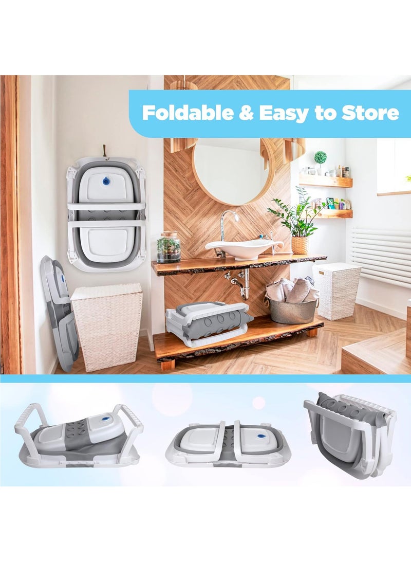 عربست حوض استحمام للأطفال، حوض استحمام للأطفال مع وسادة ناعمة ومقياس حرارة، حوض استحمام للأطفال حديثي الولادة إلى الأطفال الصغار من عمر 0 ​​إلى 36 شهرًا، حوض استحمام محمول للسفر مع شاشة عرض لدرجة الحرارة، رمادي - Image 2