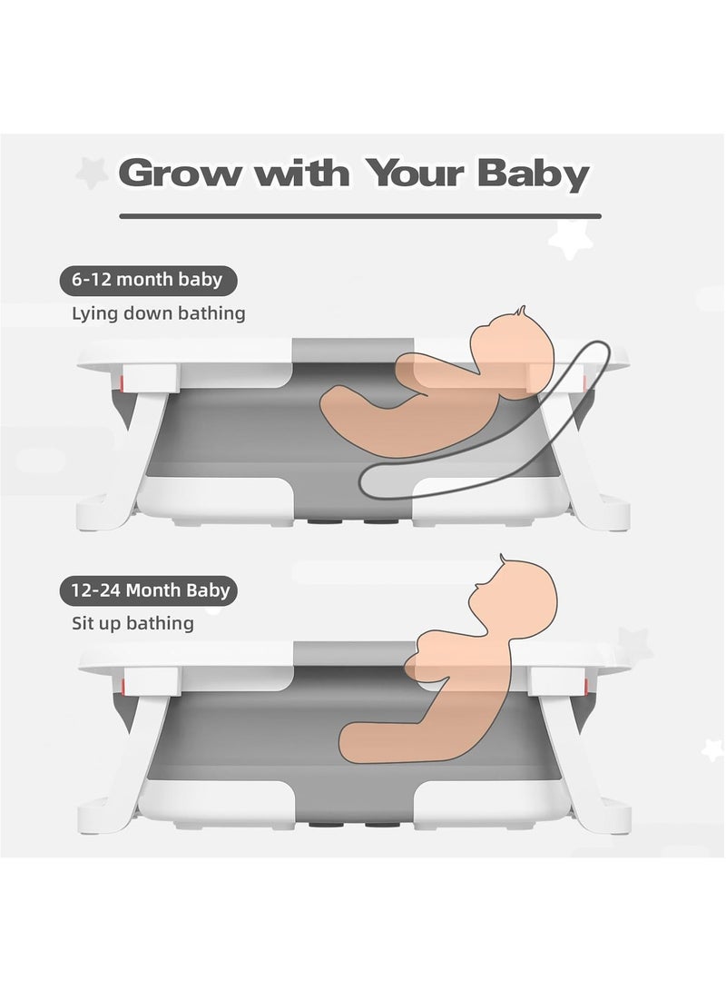 عربست حوض استحمام للأطفال، حوض استحمام للأطفال مع وسادة ناعمة ومقياس حرارة، حوض استحمام للأطفال حديثي الولادة إلى الأطفال الصغار من عمر 0 ​​إلى 36 شهرًا، حوض استحمام محمول للسفر مع شاشة عرض لدرجة الحرارة، رمادي - Image 3